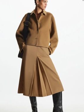 COS Pleated Wool Midi Skirt Size 38 in Brown  A-Line Silhouette